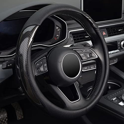 KAFEEK Carbon Fiber Steering Wheel Cover, Universal 15 inch, Anti-Slip, Odorless,Black - color: Black-2, size: Standard Size[14.5"-15"]
