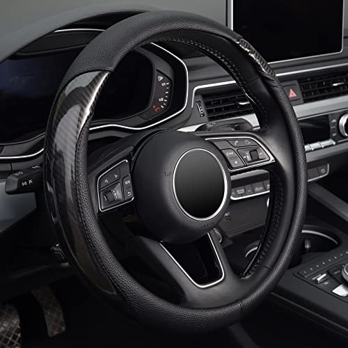 KAFEEK Carbon Fiber Steering Wheel Cover, Universal 15 inch, Anti-Slip, Odorless,Black - color: Black-2, size: Standard Size[14.5"-15"]