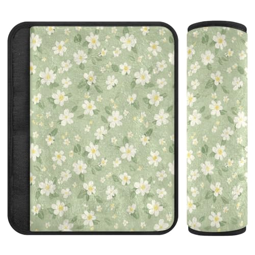 2 PCS Soft Auto Seat Belt Cover Seatbelt Cushions Shoulder Pad Compatible with All Cars and Backpack Pale Green and Yellow Flowers Medium