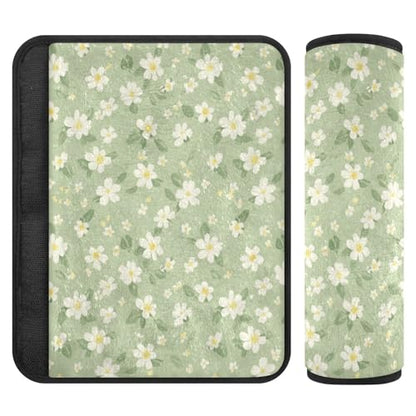 2 PCS Soft Auto Seat Belt Cover Seatbelt Cushions Shoulder Pad Compatible with All Cars and Backpack Pale Green and Yellow Flowers Medium