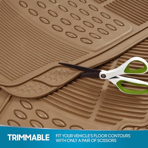 BDK ProLiner Heavy Duty Rubber Floor Mats for Auto - All Weather Protection Liners 3 PC Set (Tan Beige) - color: Beige
