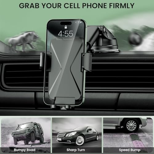 Universal Car Phone Mount Holder - [Military-Grade Suction Cup & Secure Clip] 3-in-1 Windshield, Dashboard, Air Vent Car Phone Mount Compatible with All iPhone & Smartphones - style: Modle-D
