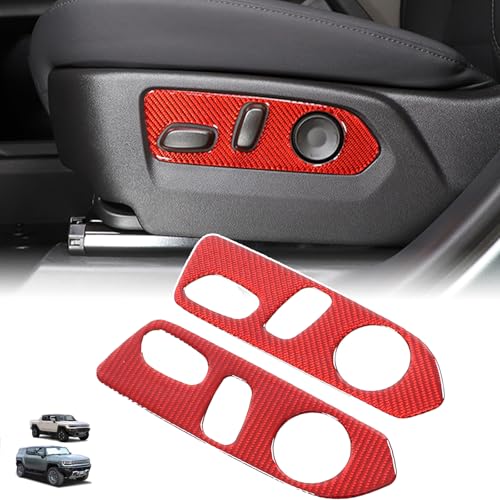 for Hummer EV Accessories Seat Adjustment Button Cover Trim Real Carbon Fiber Car Front Seats Button Switch Panel Decorative Frame Interior for Hummer EV SUV Pickup 2024 2025 2026 2PCS (Red) - color: Red