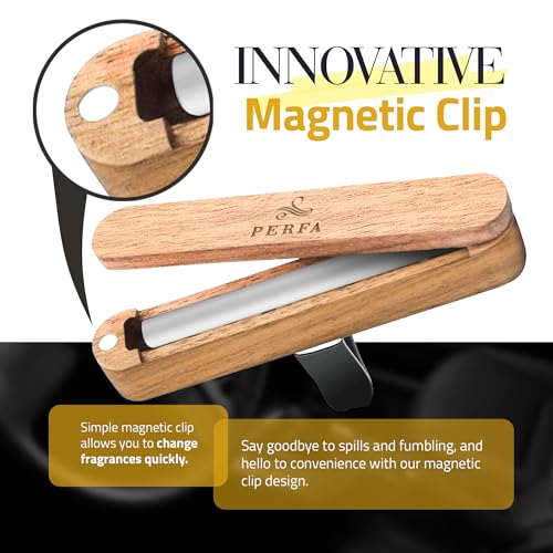 Premium Wooden Car Air Freshener Vent Clip | Box of 7 Scents Long Lasting Car Air Freshener with Magnetic Clip | Infused with Essential Oils | 60 Days' Worth of Car Scents by Perfa