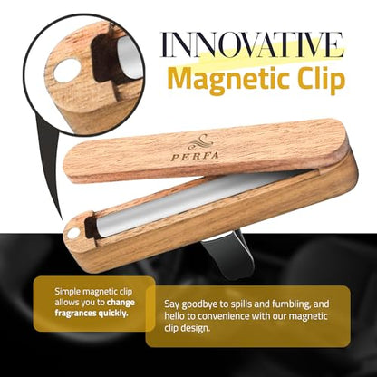 Premium Wooden Car Air Freshener Vent Clip | Box of 7 Scents Long Lasting Car Air Freshener with Magnetic Clip | Infused with Essential Oils | 60 Days' Worth of Car Scents by Perfa