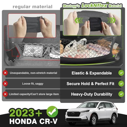 Muslogy Truck Bed Cargo Net Trunk Netting Compatible with 2023-2025 2026 Honda CR-V Accessories, Pickup Cargo Organizer SUV Sedan Storage Net w/Heavy Duty Carabiners - style: 2023+ CR-V