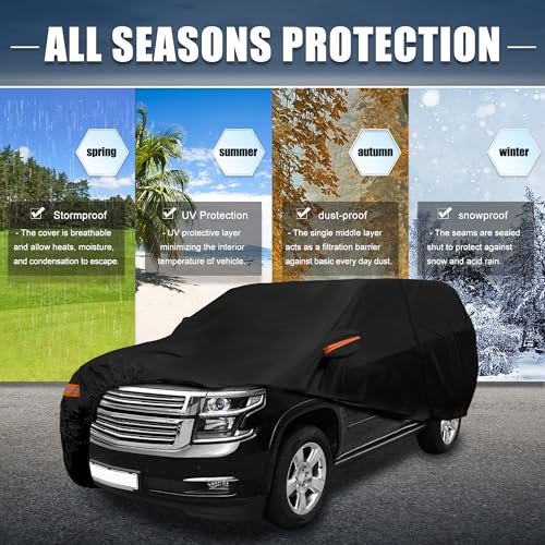X AUTOHAUX Car Cover for Chevrolet Tahoe 4 Door 2007-2020 Aluminum Film Outdoor Waterproof Sun Rain Snow Hail Protection with Driver Door Zipper - size: for Chevrolet Tahoe 4 Door 2007-2020