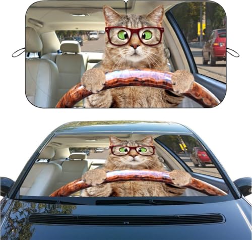Funny Cat Car Windshield Sunshade, Foldable Front Window Sun Shade, UV Rays & Heat Blocking, Universal Fit for Sedan SUV Truck, 59" x 31.5" Automotive Interior Protector - color: color 5