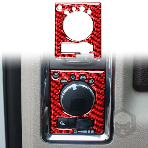 Real Soft Carbon Fiber Headlight Dim Light Control Button Rotary Panel Cover Sticker Auto Interior Accessories Compatible with Dodge Ram 1500/2500/3500 2013 2014 2015 2016 2017 2018 Red - color: Red 1