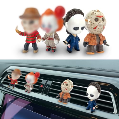 GENANY 3D Resin Horror Movie Character Car Air Freshener, Spooky Air Freshener Vent Clips, Horror-themed Car Accessories, Funny Gifts for Women Men Horror Fans, Scary Decorations - style: 12. Horror Group