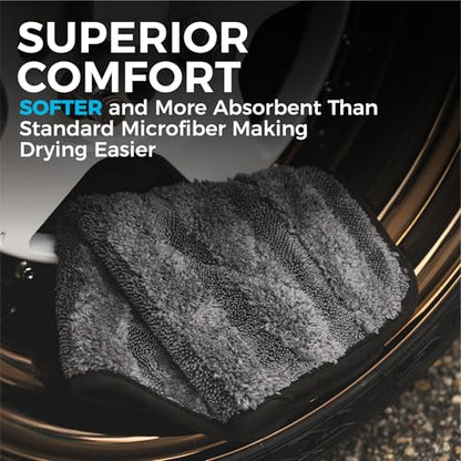 The Rag Company Gauntlet Car Drying Towel, Ultra-Absorbent 70/30 Blend Korean Microfiber, Dries Vehicles Faster Without Scratching, 900 GSM, 12x12 Inches, Ice Grey/Grey, 3-Pack - size: 12in x 12in