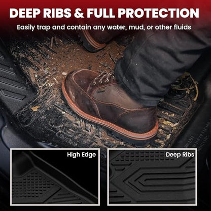 LASFIT Floor Mats for Ram 1500 2019-2024 Crew Cab with Rear Under-Seat Storage Bucket Seat (NOT Fit for Classic Model), 4 Full Size Doors All Weather TPE Custom Fit 1st & 2nd Row, Black - style: 1) 1500 | 2019-2024 | Crew Cab with Storage Bucket Seat Floo