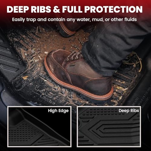 LASFIT Floor Mats for Ram 1500 2019-2024 Crew Cab with Rear Under-Seat Storage Bucket Seat (NOT Fit for Classic Model), 4 Full Size Doors All Weather TPE Custom Fit 1st & 2nd Row, Black - style: 1) 1500 | 2019-2024 | Crew Cab with Storage Bucket Seat Floo