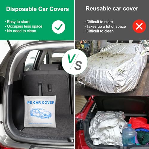 4 Pack Universal Disposable Car Covers - Waterproof Plastic Car Cover for Automobiles - Universal Vehicle Cover with Elastic Band for Sedan Outdoor Snow Rain Weather, (Size L 4Pack)