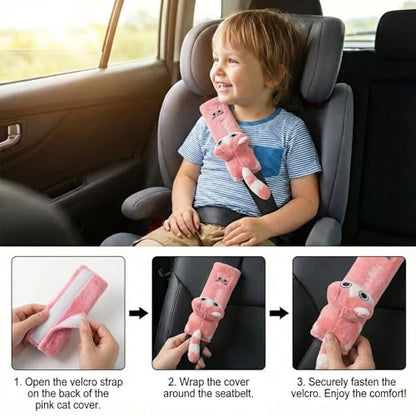 UNICOLD 2-Pack Ultra-Soft Short Plush Seatbelt Cover, Cute Animal Edition – Cloud-Like Shoulder Pad for a Comfy Ride for Adults & Kids (P-Kitten) - style: P-Kitten