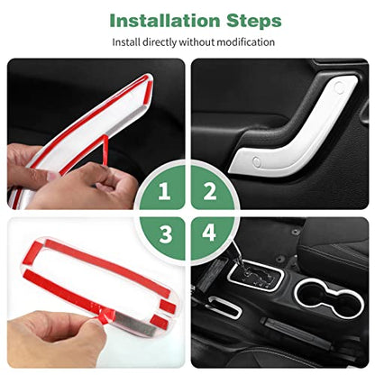 CheroCar 18PCS Interior Trim Kit for Jeep Wrangler JK JKU 2011-2018 4 Door,Steering Button Frame, Air Conditioning Vent Trim Cup Holder Cover,Gear Shift Knobs Frame,White,… - color: White