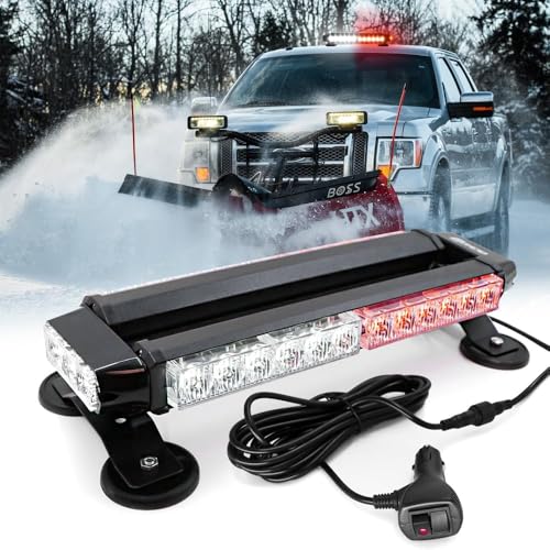 14.5'' 30 LED Emergency Strobe Rooftop Flashing Light Bar, Double Side Hazard Warning Beacon Safety Lights w/Magnetic for Tow Vehicles Firefighter Cars Trucks Traffic Security,White & Red - color: White & Red, size: 14.5''