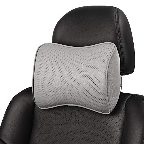 Aukee Car Headrest Pillow Car Memory Foam Car Neck Pillows Soft Leather for Driving Home Office Gray (Pack of 1) - color: Grey, size: Pack of 1