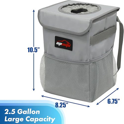 EPAuto Waterproof Car Trash Can with Lid and Storage Pockets, 2.5 Gallon Leakproof, Gray - color: Grey