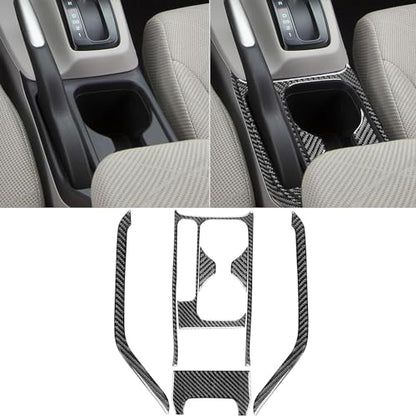 Auto Center Console Handbrake Water Cup Holder Panel Both Sides Trim Strips Sticker Real Carbon Fiber Interior Trim Accessories Compatible with Honda Civic 9 Coupe/Sedan 2013-2015 Black - Kit - color: Cup Holder Set+two Side Strips/6 Pieces