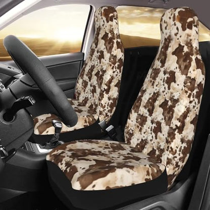 Car Seat Covers 2PCS Front Seat Only Cute Cow Automotive Vehicle Seat Cover, Cow Spot Cowhide Universal Seat Cover for Sedan, SUV, Truck Brown Car Accessories - color: Cute Cow