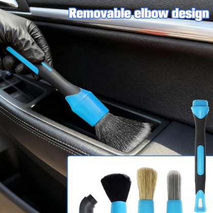 3PCS Car Detailing Brush Set, Ultra Soft Scratch-Free Boar Hair Detailing Brushes with Elbow, Auto Interior Exterior Cleaning Tool for Wheel Air Vent Leather Seat, Universal Fit (Blue) - color: Blue