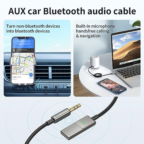 Mcdodo Aux Bluetooth Adapter 5.3 with Built-in Microphone CD Quality 10M Transmission Bluetooth Receiver USB 2.0 to 3.5mm Wireless Car Kit Auxiliary Incoming Calls Hands-Free Instant Car Start Compati