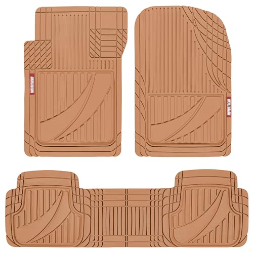 Motor Trend FlexTough™ Advanced Beige Rubber Car Floor Mats – Heavy Duty Trim to Fit All Weather Floor Mats for Cars Truck SUV - Automotive Car Interior Floor Liner Protection - Universal Fit - color: Beige