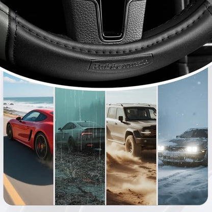 Rubbermaid Steering Wheel Cover – Universal Fit 14.5"–15" Steering Wheel Cover, Anti-Slip Grip, Breathable Leather, All-Season Protection, Interior Upgrade for Cars, Trucks, SUVs - Gray - color: Grey