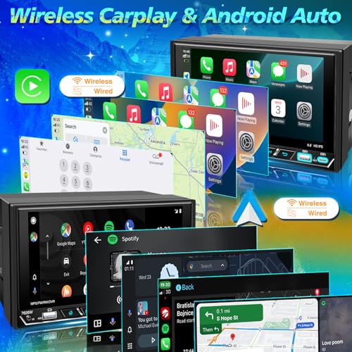 Double Din Car Stereo 6.8" Touch Screen with Apple CarPlay & Android Auto, Physical Knob Control, Bluetooth 5.0, Wireless Apple Car Play Radio, MirrorLink, FM/AM, Backup Camera, USB/Type-C