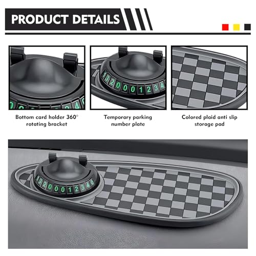 Car Dashboard Mat, Non-Slip Washable Center Console Storage Pad, 11.8" x 5.4" Rotatable Phone Holder Large Storage Tray Parking Number Sign, Universal Multifunctional Organizer (Black #B) - color: Black #B