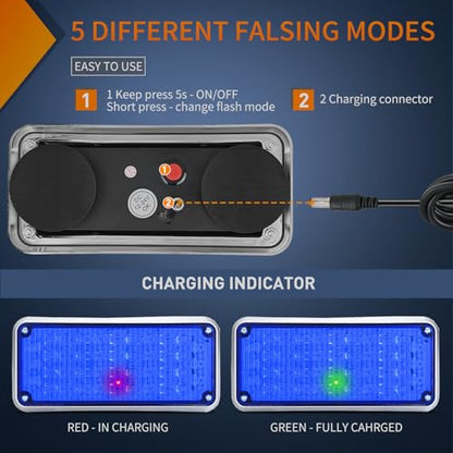 Nilight 2PCS Blue Strobe Magnetic Lights Portable Warning Hazard Light Surface Mount Waterproof 5 Patterns for 12V 24V Off Road Eergency Vehicles - color: 42LED Blue