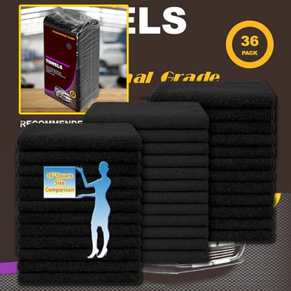 Black Microfiber Cleaning Towels, 36-Pack Dual-Sided Ultra Soft Plush Washcloth, Professional Grade Premium Microfiber Detailing Cleaning Cloths, Car, Household and Commercial (Black, 16" x 16") - color: Black, size: 16" x 16"