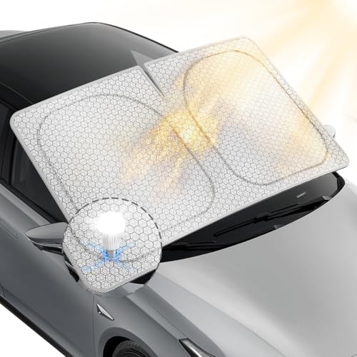 helloleiboo Graphene Dual-Layer Car Windshield Sun Shade Car Sun Shade for Windshield with Heat Absorption Coating Foldable Design with UV Protection to Keep Your Car Interior Cooler Silver - size: 61*32 Inchs