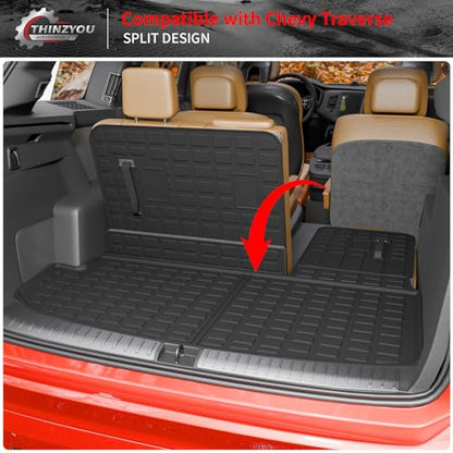 Cargo Mat Compatible with 2018-2023 (Fit 2024 Traverse Limited) Chevrolet Traverse Cargo Liner Trunk Liner Back Seat Cover Protector 2023 Chevy Traverse Accessories (Trunk Mat+Backrest Mats) - style: For Chevrolet Traverse | 2018-2023