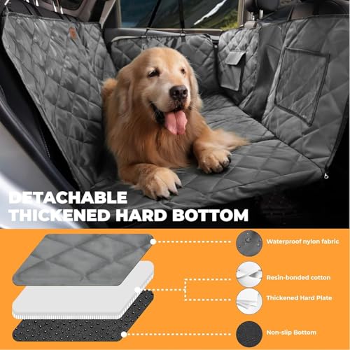 FUNNY FUZZY Dog Car Seat Cover, Back Seat Extender for Dogs - 420Lb Hard Bottom Waterproof Pet Car Seat Cover, 600D Heavy Duty Pet Hammock with Non-Slip Bottom for Cars, SUV, Trucks - color: Grey