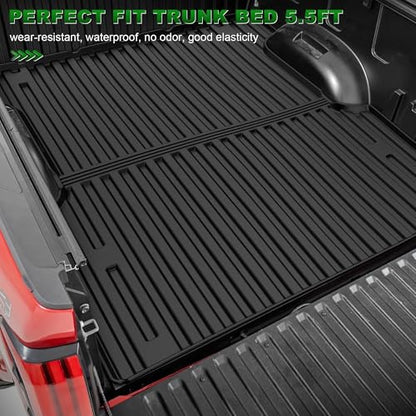 AOMSAZTO Floor Mats for 2022-2025 Toyota Tundra/Tundra Hybrid (Only CrewMax Cab) 5.5FT Truck Bed Mat - All Weather Protection Floor Liners & Bed Liner Set Accessories 2025 2024 2023 2022 - style: 2022-2025 | For Toyota Tundra 1st & 2and Row & Truck