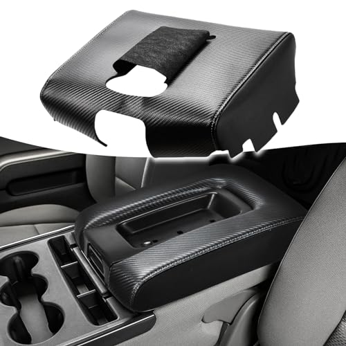 KBH Center Console Armrest Cover Replacement for Chevrolet Silverado & GMC Sierra 1500 2500 3500 2014-2018, Vinyl Leather Upholstery, Anti-Scratch, Jump Seat Console (Carbon Fiber Black) - color: Carbon Fiber Black, size: Jump Seat Console, Silverado Sier