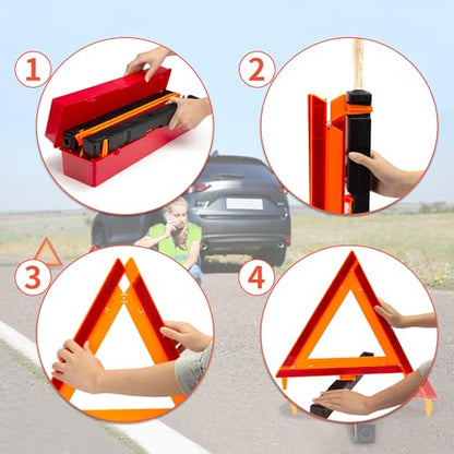 AYKRM 3Pack Car Warning Triangle Heavy Reflective Warning Road Safety Triangle Kit Suitable for car Breakdown and Temporary Parking on the Road. - color: Red-L-3