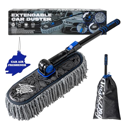 Flash Dog Microfiber Car Duster Exterior - Scratch Free Waterless Cleaning Brush for Cars/SUV/Truck Roofs, Windshields | Telescopic Aluminum Alloy Handle - color: Gray