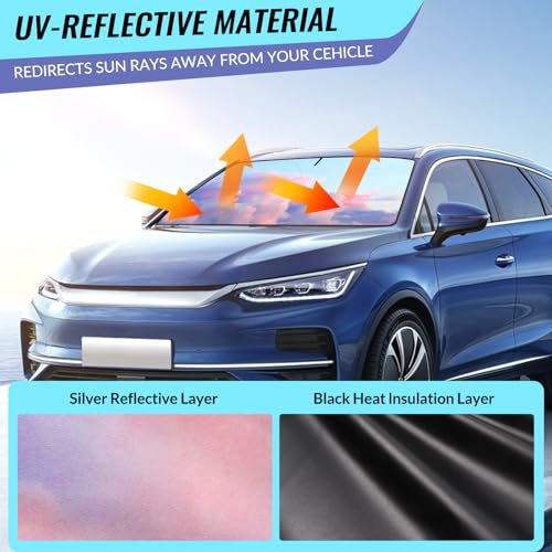 Car Windshield Sun Shade - Reflector Sunshade Offers Ultimate Protection for Car Interior, Cool Reflective Sun Blocker Fits Small Sedans, Mini SUVs - color: Pink and purple clouds