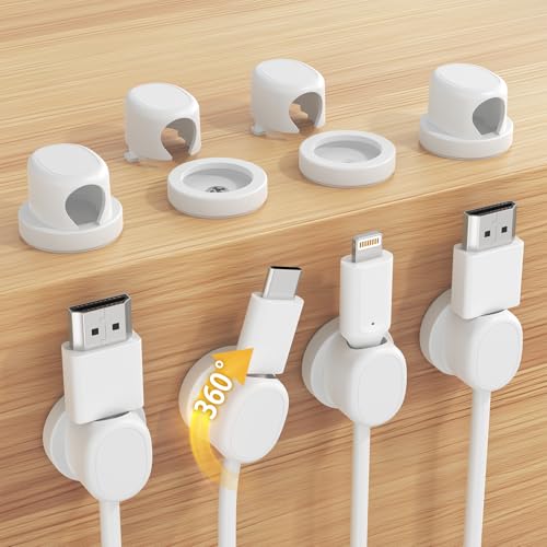 Rotatable Cord Holder, Snap-Lock Cable Clips, 8 Pack Adhesive Cord Organizer, Phone Charger Wire Organizer Keeper for Nightstand Car Kitchen Office Accessory,White - color: White