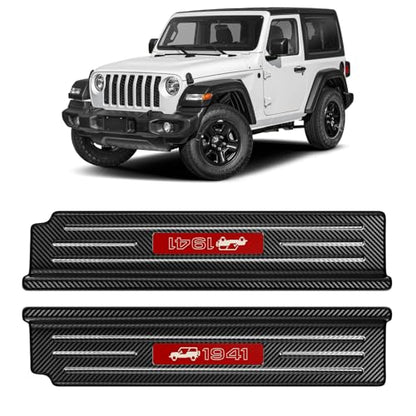 Upgraded Door Sill Guards Compatible with Jeep Wrangler JL JLU 2018-2025 2026 & Gladiator JT 2020-2025 2026 Accessories Stainless Steel Front Door Entry Guard (2PCS Carbon Fiber) - size: 2-Door Carbon Fiber