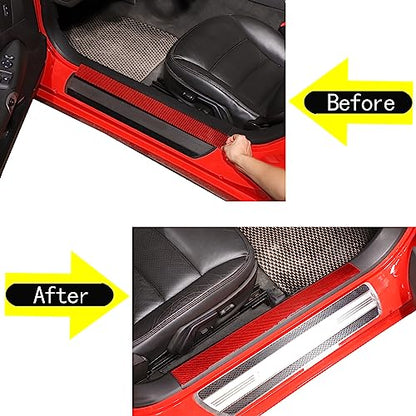 PIUGILH Interior Door Sill Scuff Plate Guards Compatible with Corvette C6 Z06 ZR1 2005-2013, Real Carbon Fiber Door Sill Protector Cover Inner Accessories, 2PCS (Black)