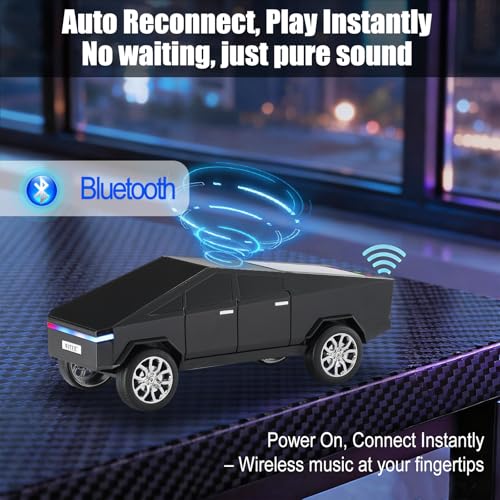Futuristic Truck Bluetooth Replica Speaker with LED Display Screen – Portable Future-Style Audio with TWS Link, FM Radio, LED Lighting and Built-in Mic, For Every Technology and Truck Lover (Black) - color: Black