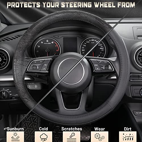 SEG Direct Car Steering Wheel Cover for Prius Civic Model 3 Model Y Camaro, Small Size 14-14.25 inch, Black Microfiber Leather - color: Black, size: Small size[14''-14 1/4'']