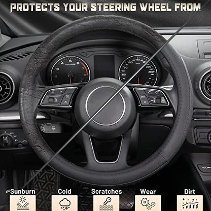 SEG Direct Car Steering Wheel Cover for Prius Civic Model 3 Model Y Camaro, Small Size 14-14.25 inch, Black Microfiber Leather - color: Black, size: Small size[14''-14 1/4'']