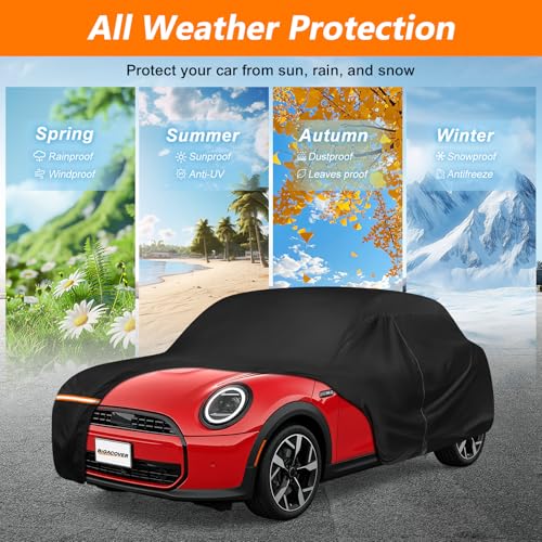 Car Cover for 2002-2025 Mini Cooper 2 Door, Waterproof 420D Oxford Cloth Outdoor Full Car Cover with Zipper, Windproof Heavy Duty All Weather Protection - size: for Mini Cooper 2002-2025 2 Door
