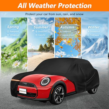Car Cover for 2002-2025 Mini Cooper 2 Door, Waterproof 420D Oxford Cloth Outdoor Full Car Cover with Zipper, Windproof Heavy Duty All Weather Protection - size: for Mini Cooper 2002-2025 2 Door