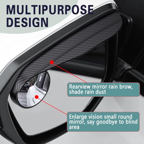 2PCS Blind Spot Mirrors, 2-in-1 Carbon Fiber Rain Eyebrow Reflective Protection Shield, Car Exterior Accessories Side Rain Guards with Convex Rear View Mirror Universal for Most Cars